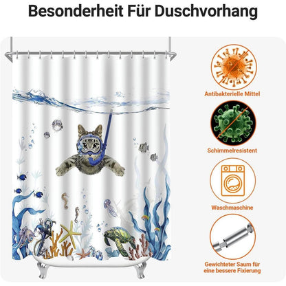 Duschvorhang Katzenschwimme 180x180cm Antischimmel Stoff