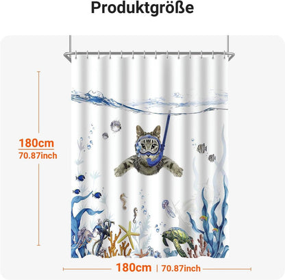 Duschvorhang 180x180cm Katzenschwimme Antischimmel Wasserabweisend