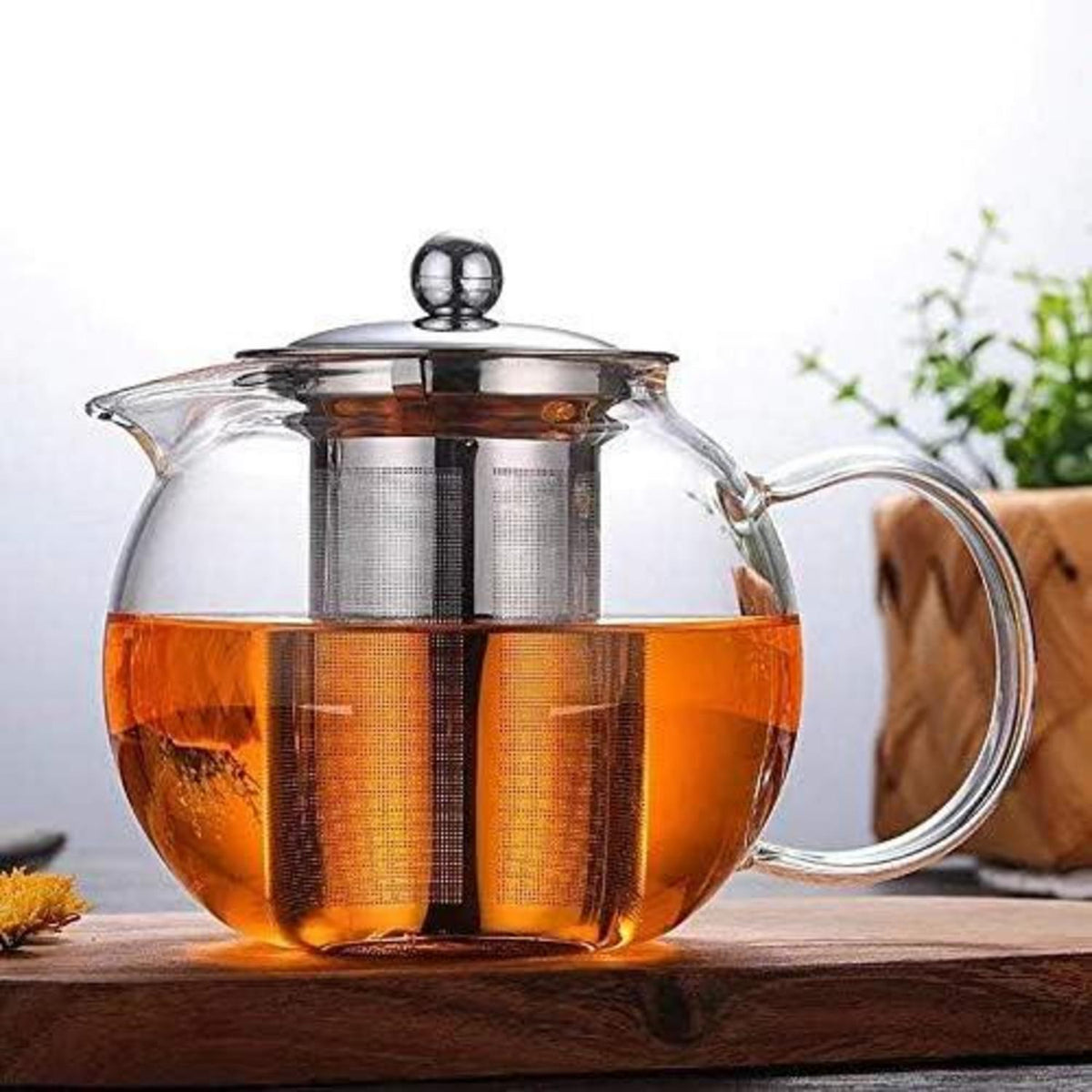 Glas Teekanne mit abnehmbarem Edelstahl-Sieb und Deckel 600ml