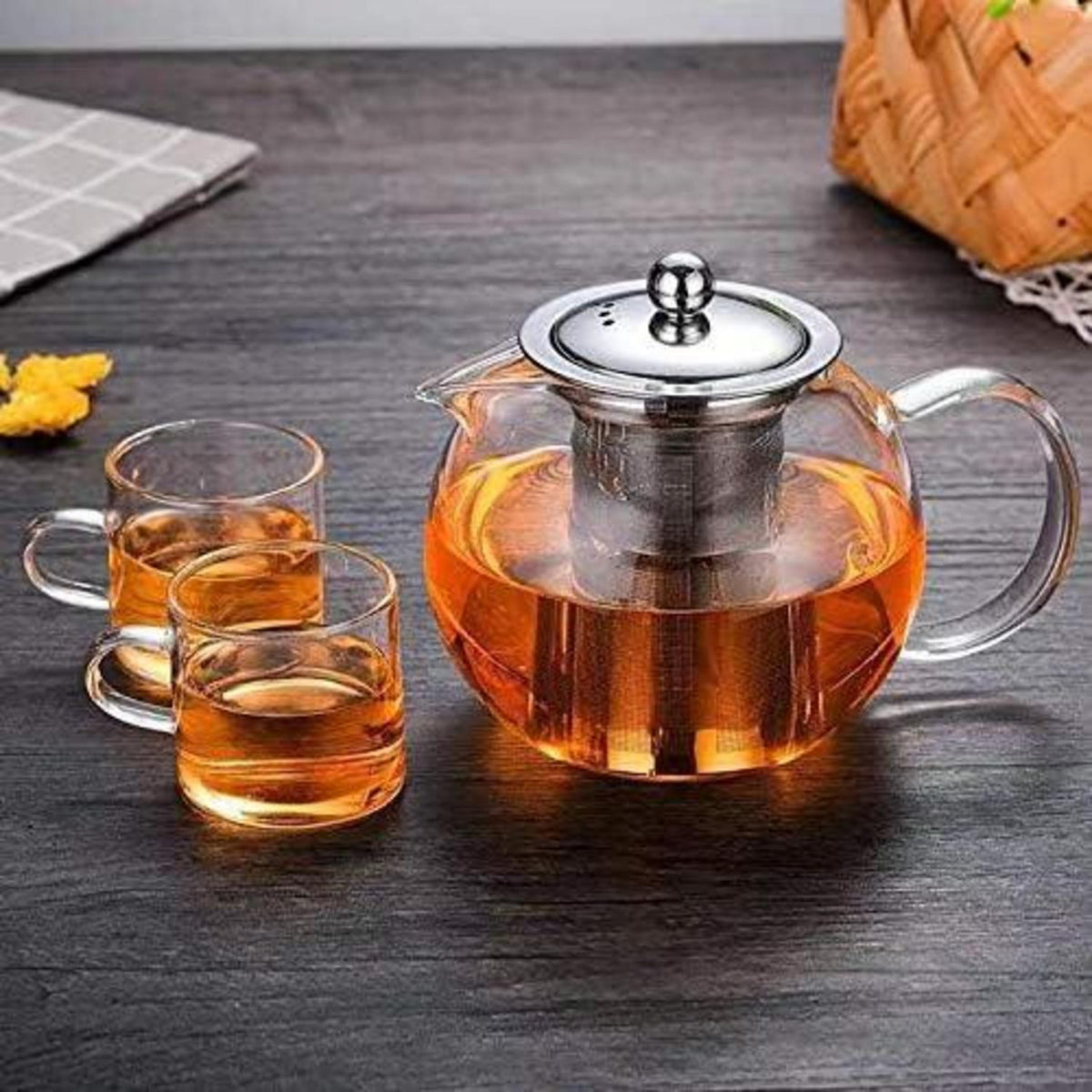 Glas Teekanne mit abnehmbarem Edelstahl-Sieb und Deckel 600ml