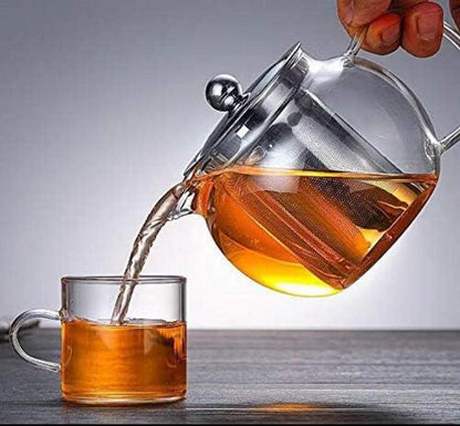 XFLYP 600ml Glas-Teekanne mit Edelstahl-Sieb und Deckel