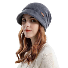 Damen Strickmütze mit Visier, warm gefüttert, Einheitsgröße