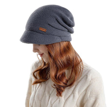 Damen Strickmütze mit Visier, warm gefüttert, Einheitsgröße