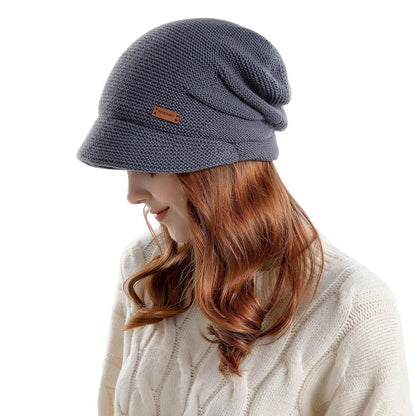Damen Strickmütze mit Visier, warm gefüttert, Einheitsgröße