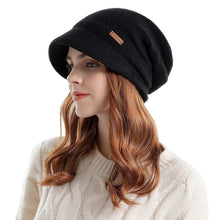 Damen Winter Strickmütze mit Visier, Fleece-gefüttert, warm