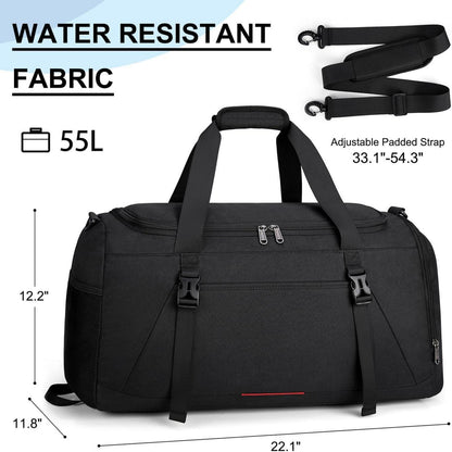 Sporttasche mit Schuhfach und Nassfach 55L Schwarz