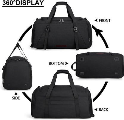 Sporttasche Herren Damen 55L mit Schuhfach Nassfach Schwarz