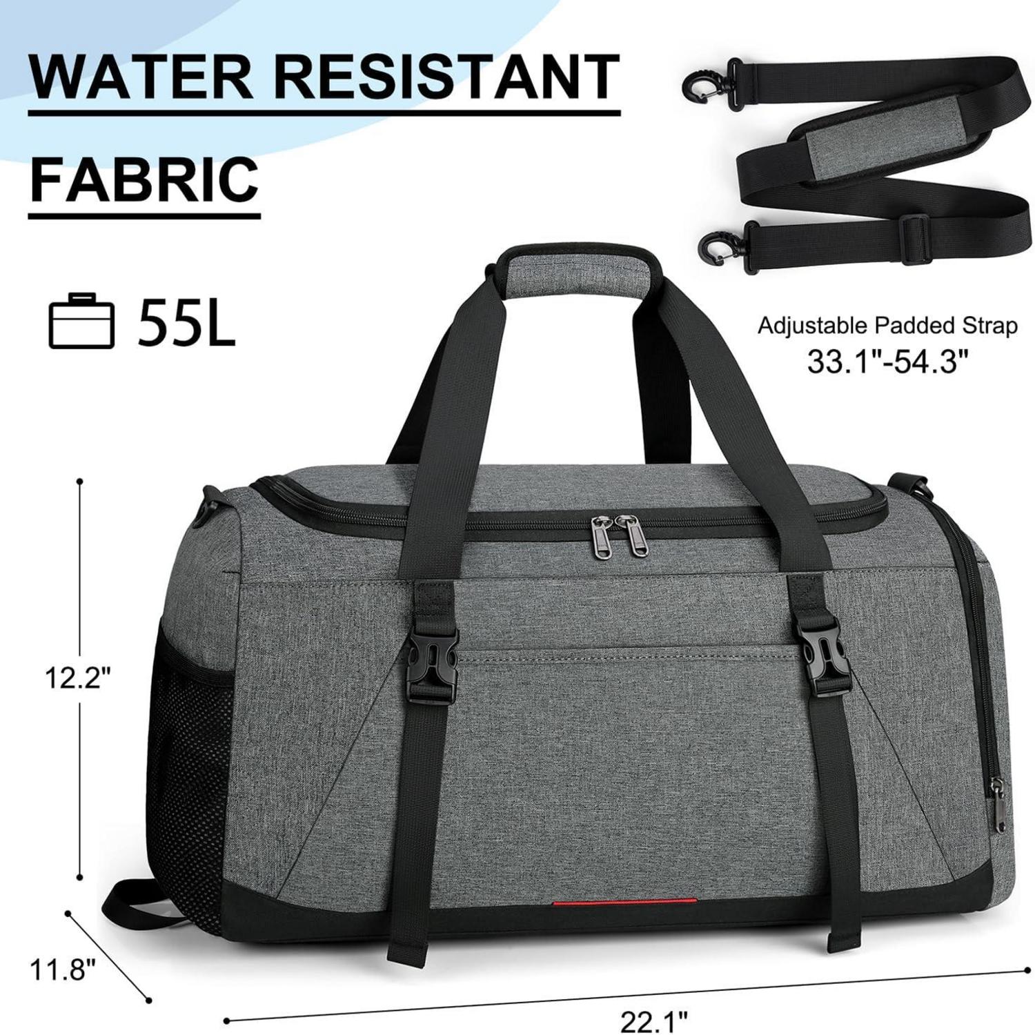 Sporttasche Herren Damen 55L wasserdicht mit Schuhfach Nassfach Grau