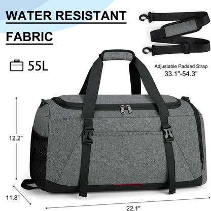 Sporttasche Herren Damen 55L wasserdicht mit Schuhfach Nassfach Grau