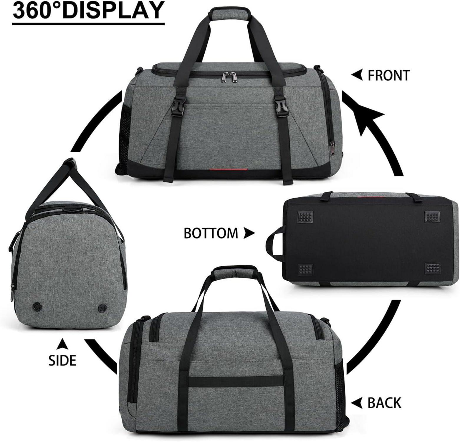 Sporttasche Herren Damen 55L mit Schuhfach Nassfach Grau