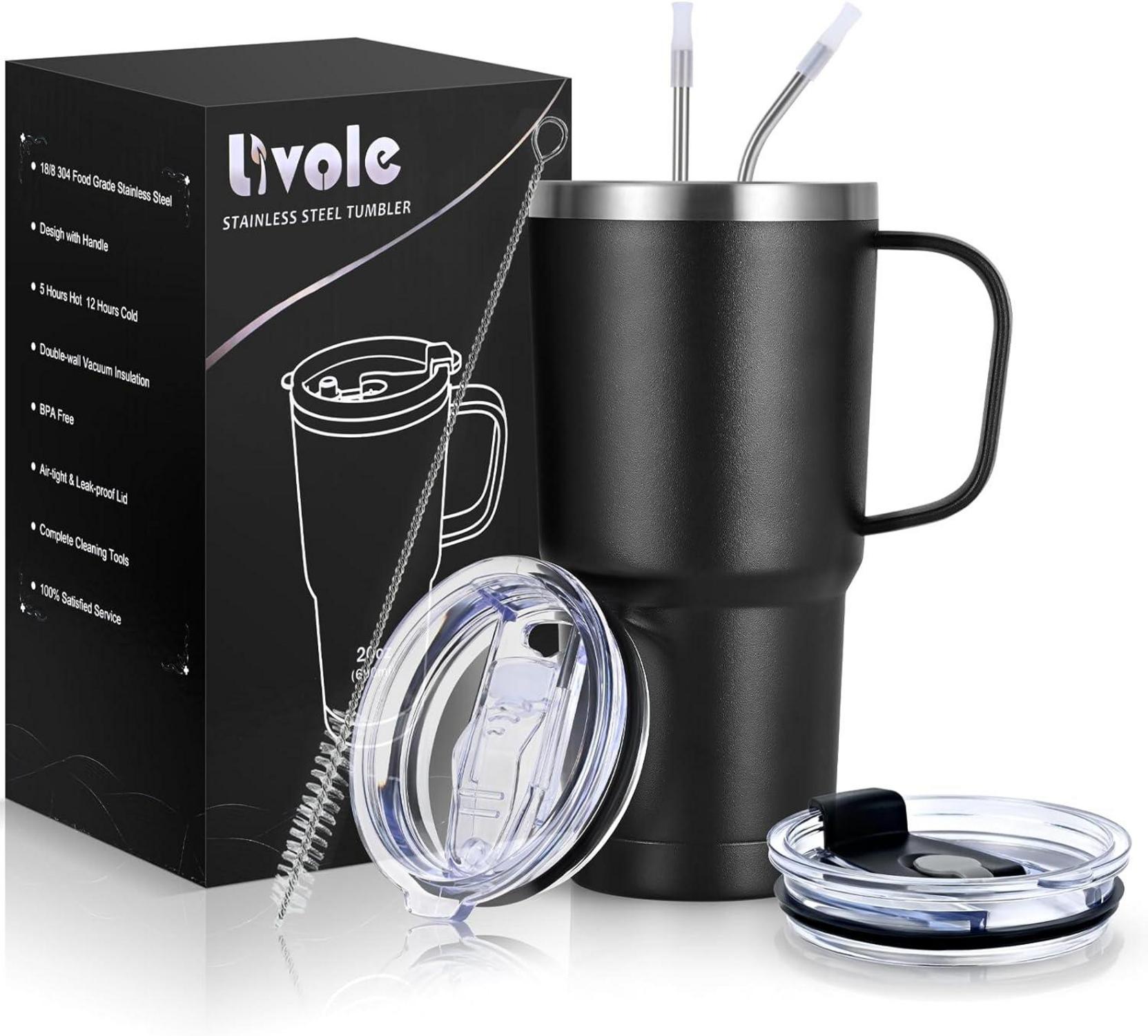Vakuum Thermobecher mit Strohhalm und Deckel, 600ml