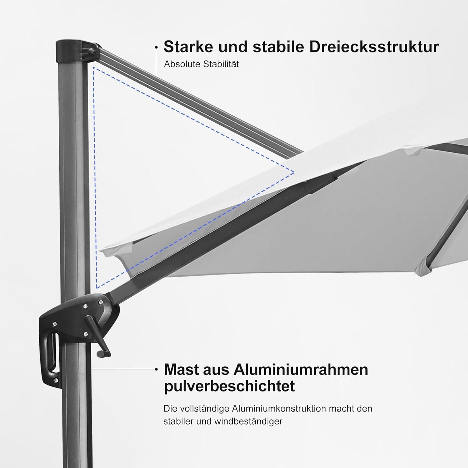 PURPLE LEAF Sonnenschirm 270x350cm Ampelschirm Aluminium UV-beständig