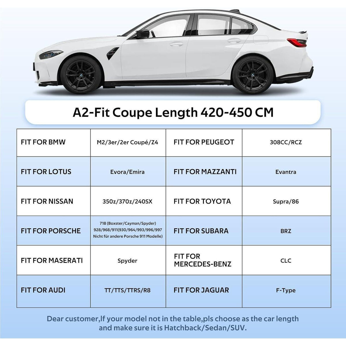 Wasserdichte Autoabdeckung für Porsche, Nissan & Co. (420-450cm)