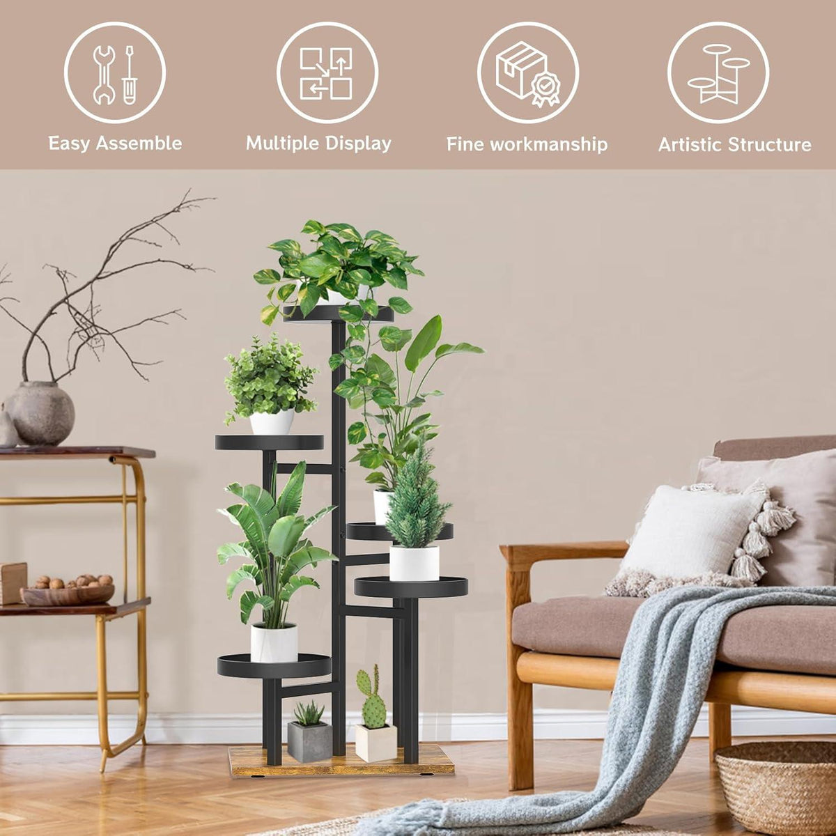 Pflanzenständer 5 Ebenen Holz Blumenständer Indoor Outdoor Schwarz