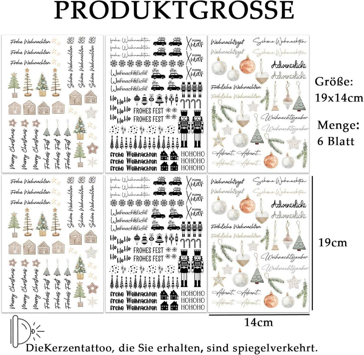 Kerzentattoos Weihnachten Happy New Year Wasserschiebefolie