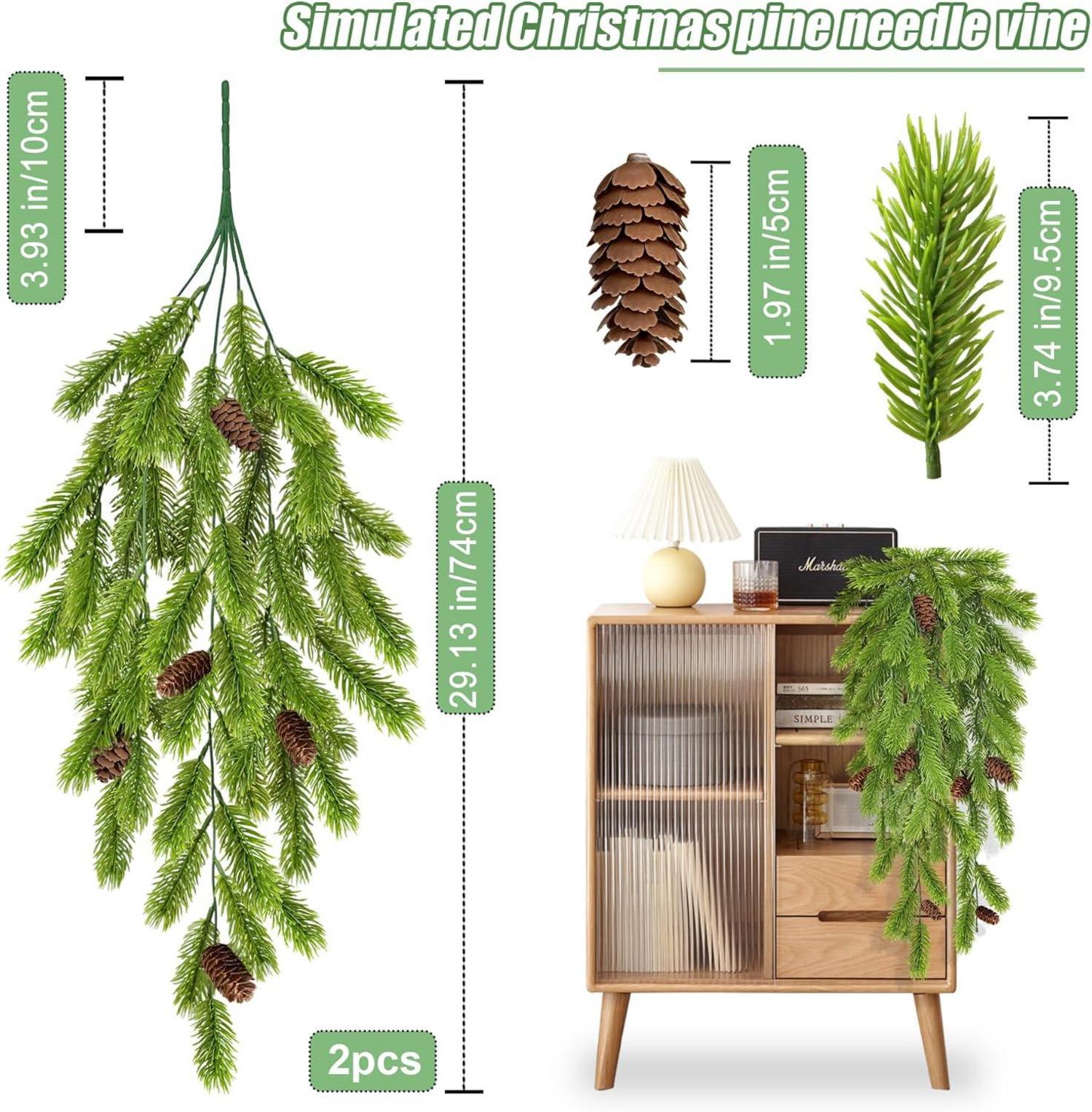 2er Set Künstliche Tannenzweige 74CM Weihnachtsdeko Grün