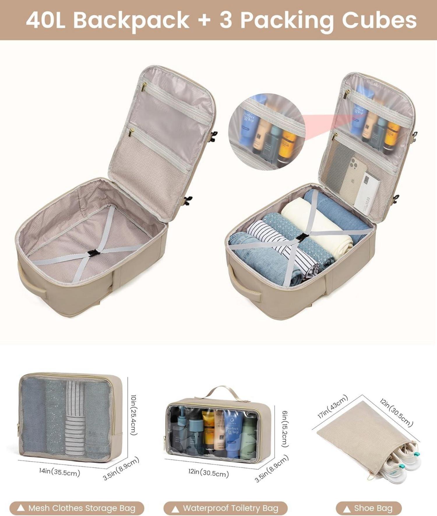 Handgepäck Rucksack 40L Damen Laptop Wasserdicht Reise Business recyceltes Polyester
