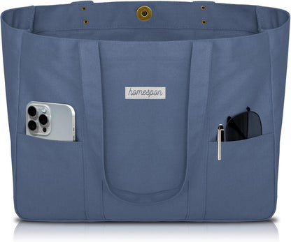 Canvas Tote Bag Damen Groß Shopper Umhängetasche Laptopfach Blau