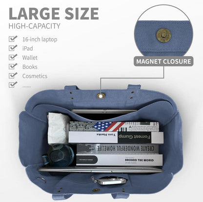 HOMESPON Canvas Tote Bag Damen Handtasche Groß Blau