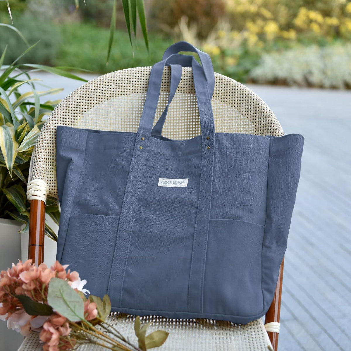 Canvas Tote Bag Damen Handtasche Shopper Umhängetasche Blau 15 Zoll Laptop Fach