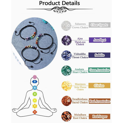 7 Chakra Armband mit Heilsteinen, verstellbar für Damen und Herren