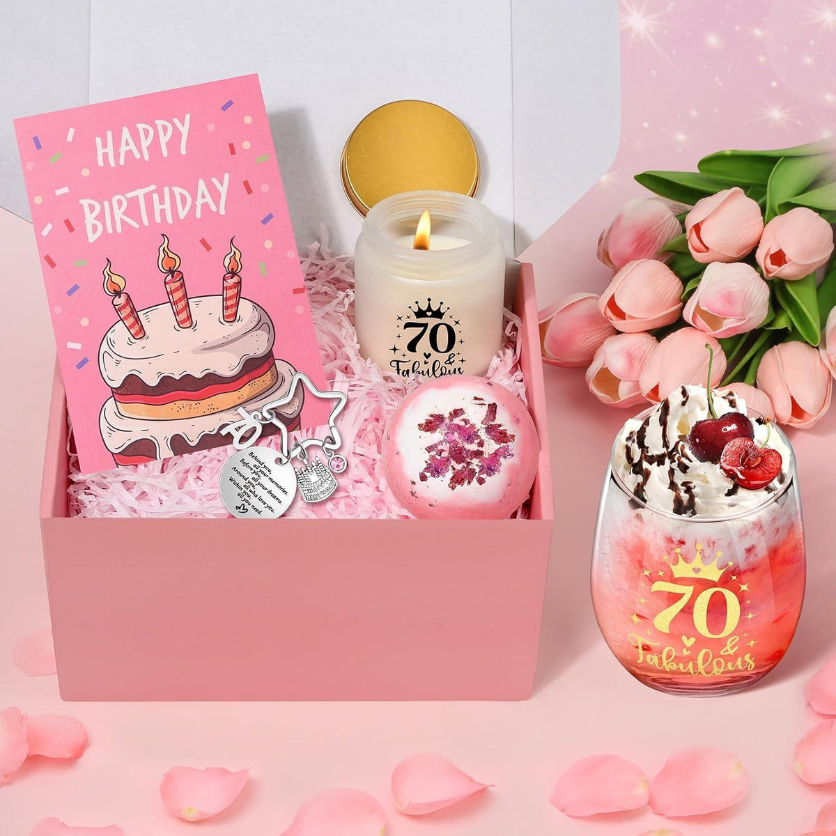 Weinglas Geschenkset 70. Geburtstag Frau, Personalisiert