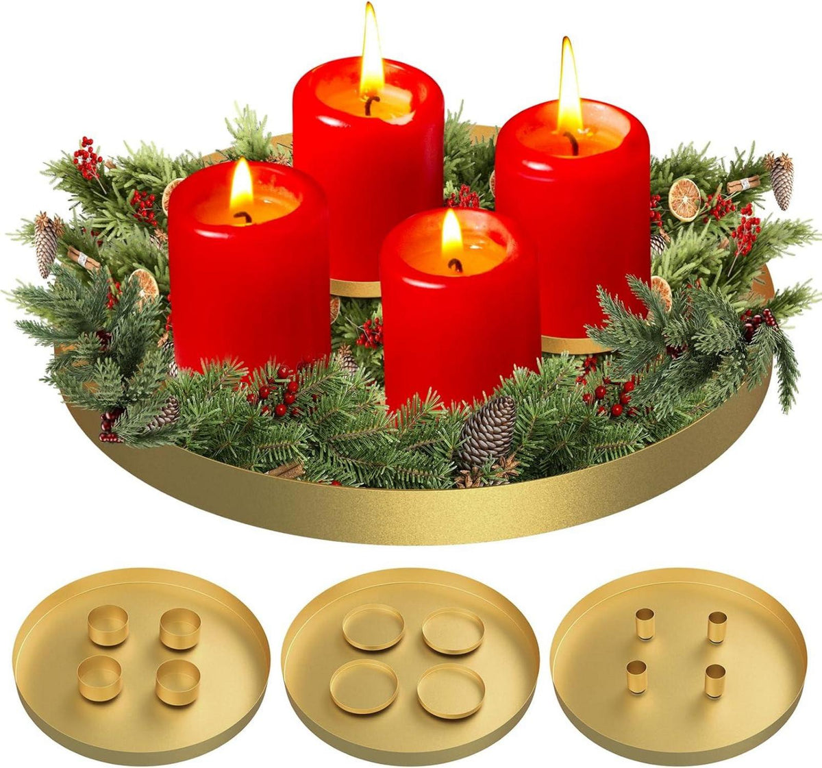 Magnetisches Kerzentablett 30cm Adventskranz Gold