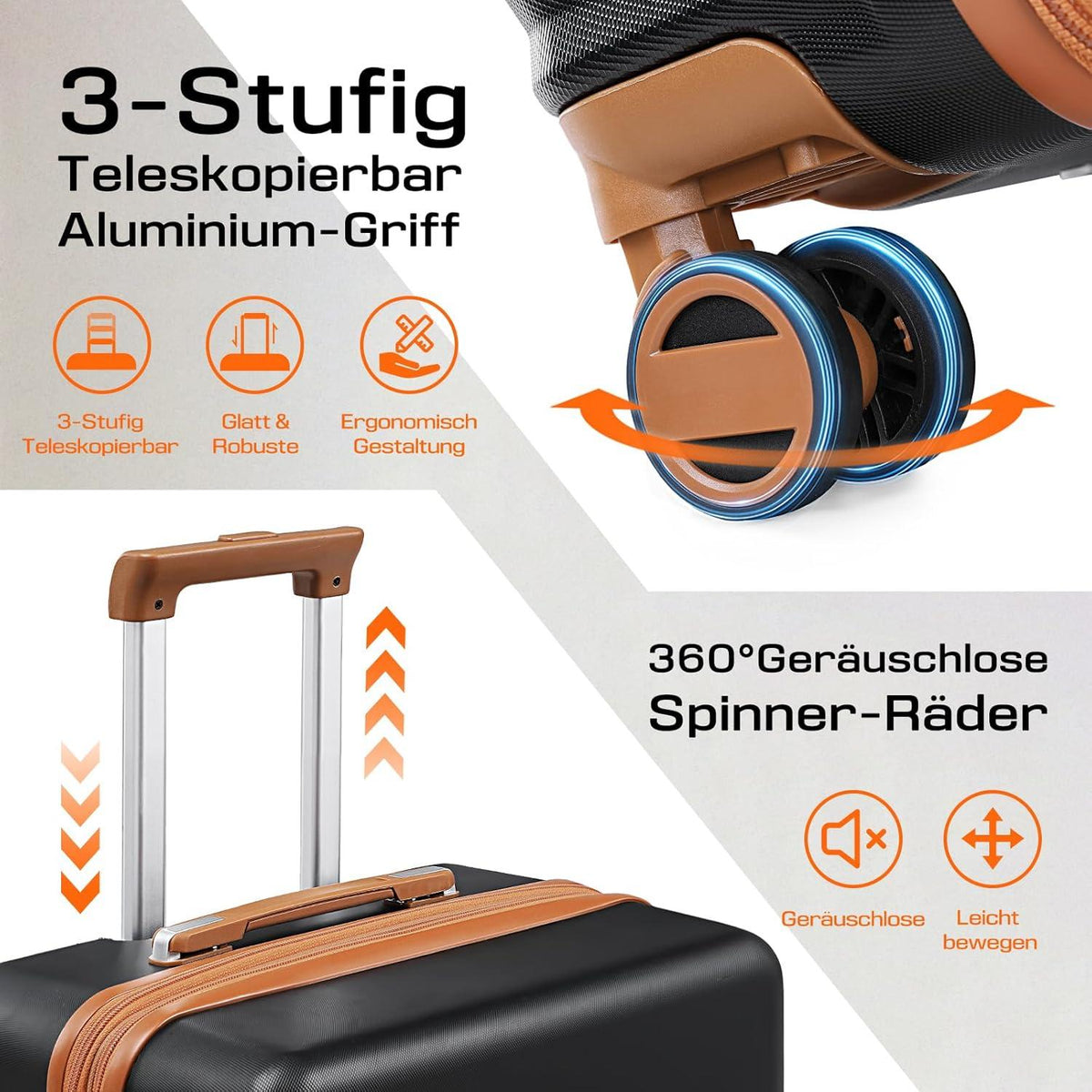 Joyway Kofferset 5tlg ABS Hartschalen Trolley mit 4 Rollen TSA-Schloss - Schwarz