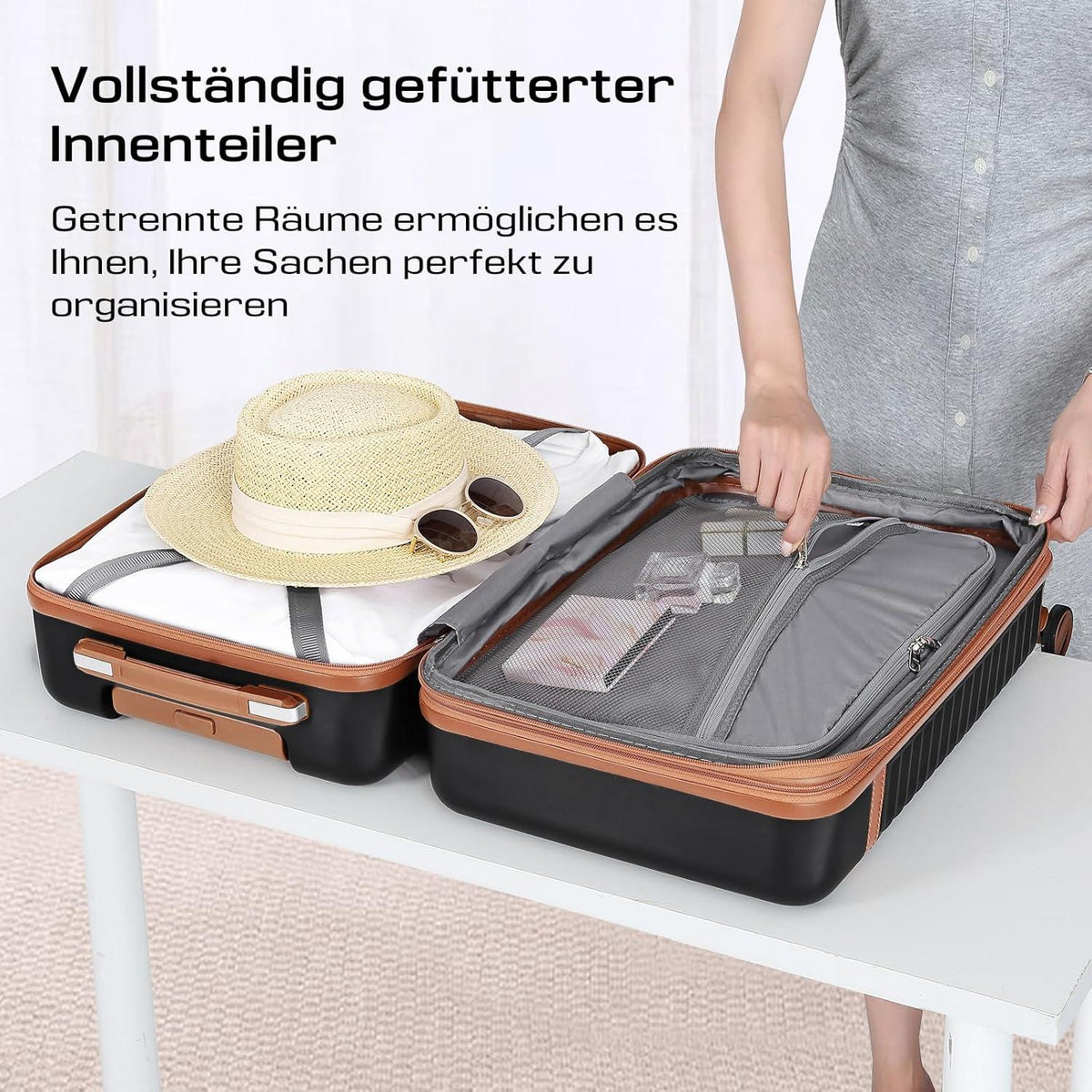 Joyway ABS Hartschalen Kofferset 3 teilig mit TSA Schloss und 4 Rollen – Schwarz M-55cm