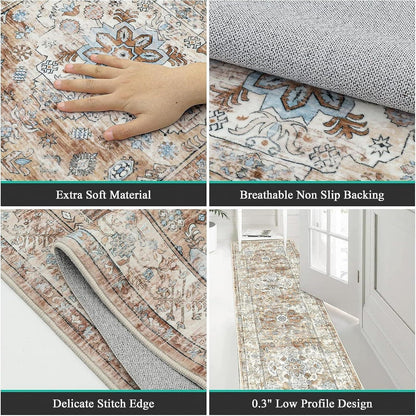 Läufer Teppich 60x240 cm Creme Boho Chic rutschfest waschbar