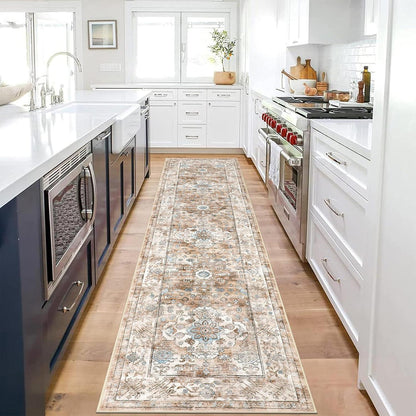 Läufer Teppich 60x240 cm Creme Boho Chic rutschfest waschbar