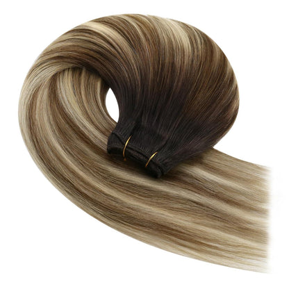 Echthaar Tressen Balayage Braun Blond 40cm Weft Extensions