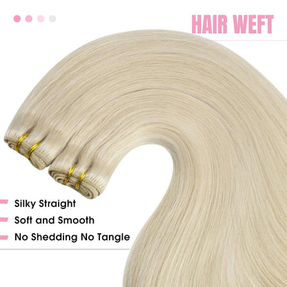 Echthaar Tressen Platinblond 55cm – Weft Extensions für Volumen & Länge