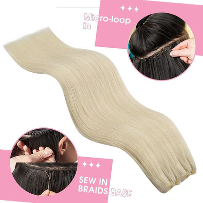 Echthaar Tressen Platinblond 55cm – Weft Extensions für Volumen & Länge