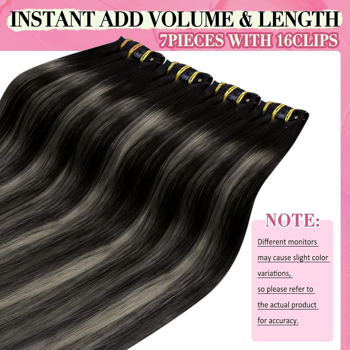 Clip-in Echthaar Extensions Ombre Schwarz Silber 55cm