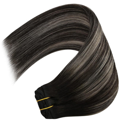 Clip-in Echthaar Extensions Ombre Schwarz Silber 55cm