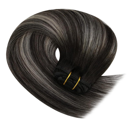 Clip-in Echthaar Extensions Ombre Schwarz Silber 55cm