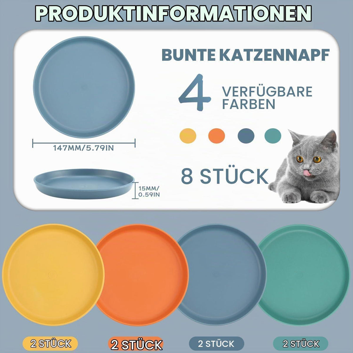 8x Flache Katzenfutter Napf Set - PP Futternäpfe für Katzen