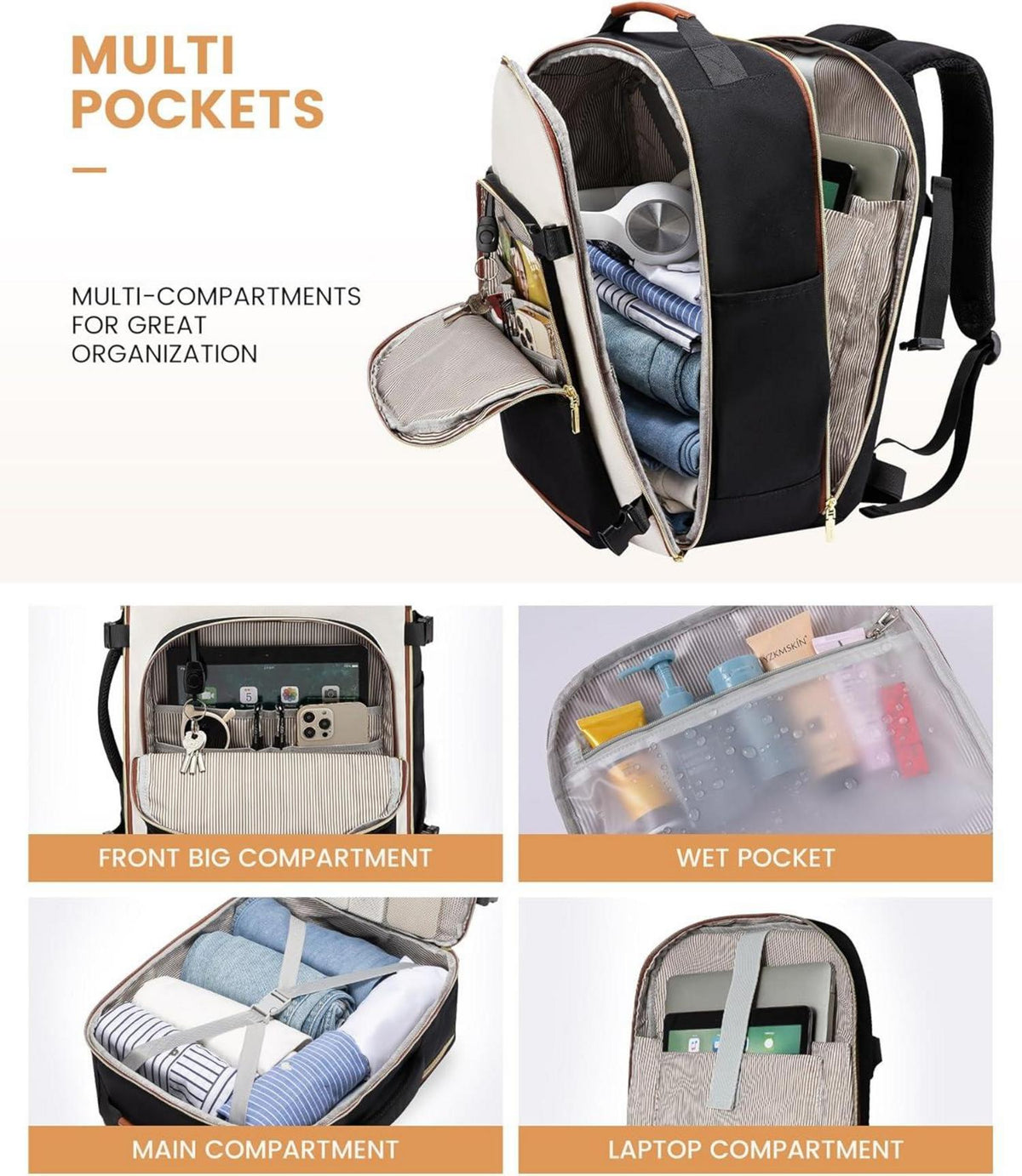 Handgepäck Rucksack 40L Damen Herren Wasserdicht 17 Zoll Laptop Travel