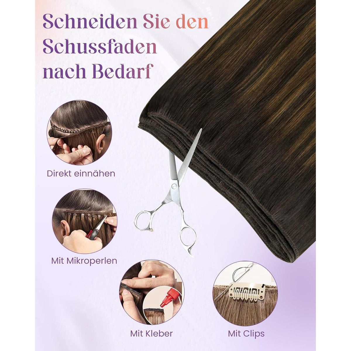 Echthaar Tressen Ombre Braun 55cm - Zum Einnähen #2/8/2