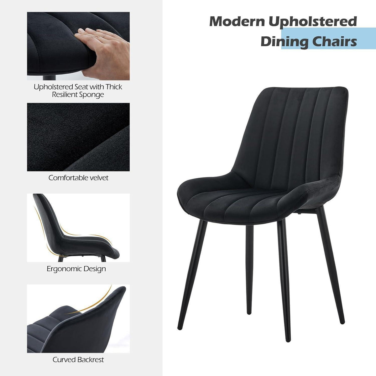 Samt Esszimmerstühle 4er Set – Moderne Sessel Schwarz