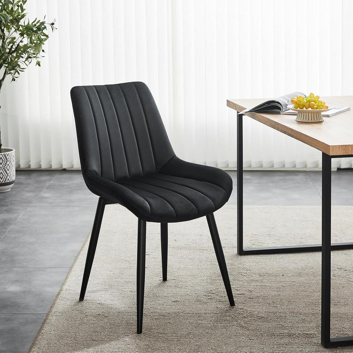Samt Esszimmerstühle 2er Set – Moderne Sessel Schwarz
