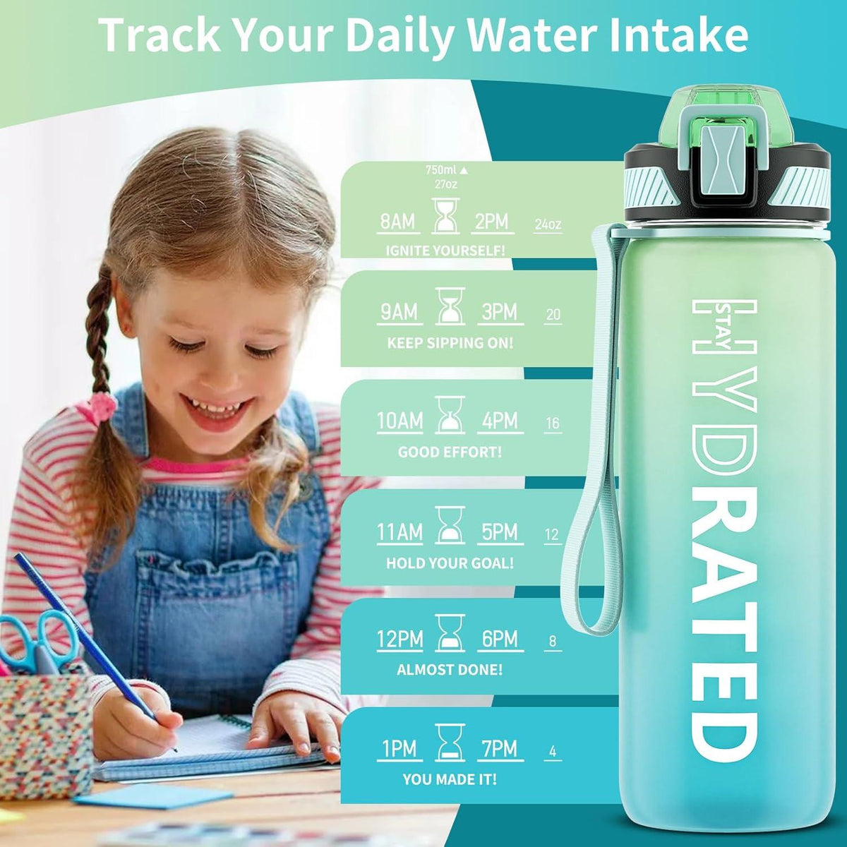 Sport Trinkflasche 750ML BPA-frei mit Strohhalm und