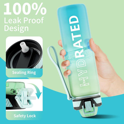 QLUR Trinkflasche 750ML BPA-frei mit Strohhalm, Zeitmarkierung & Bürste, Auslaufsicher & langlebig