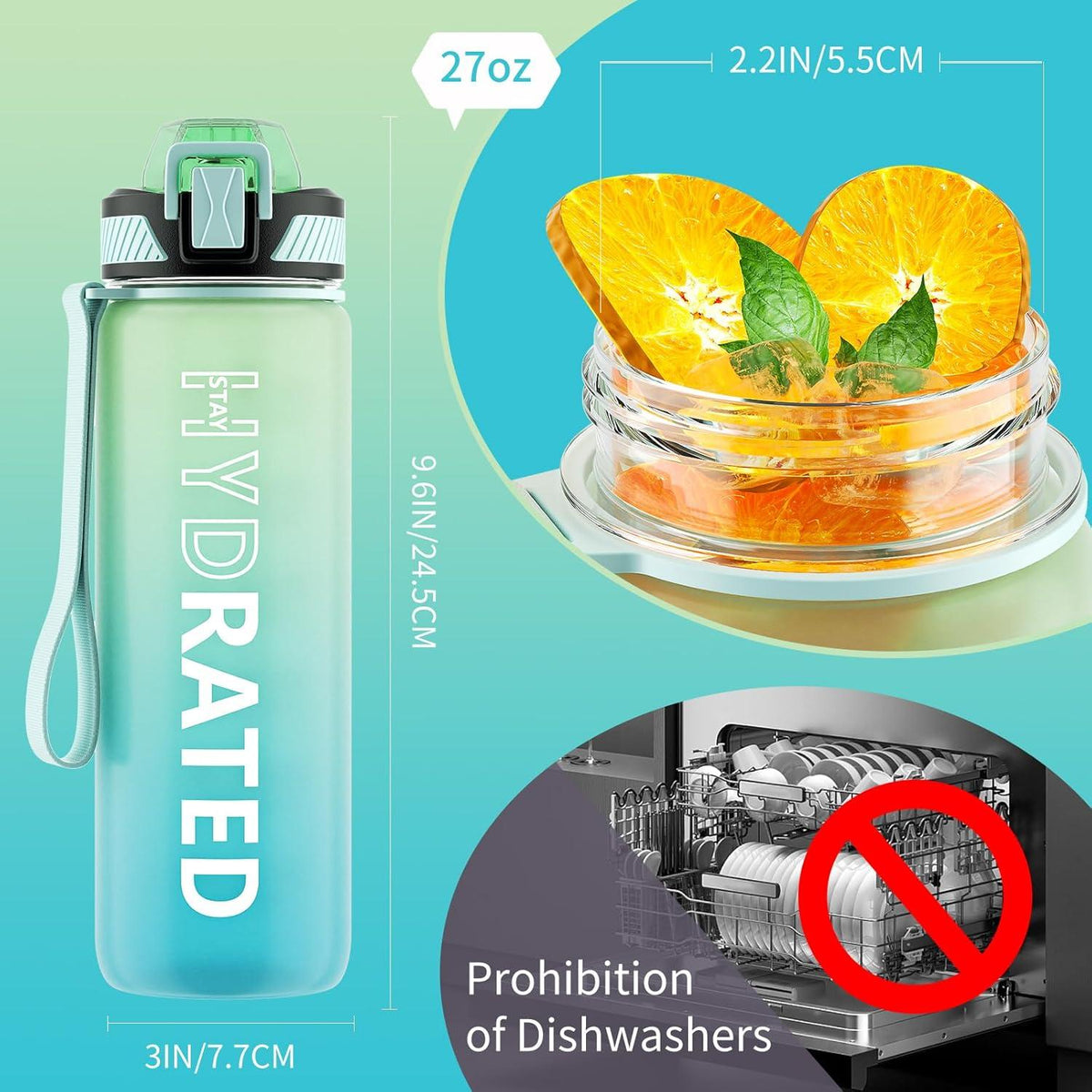 Trinkflasche 750ML BPA-Frei Tritan mit Strohhalm Sport Auslaufsicher