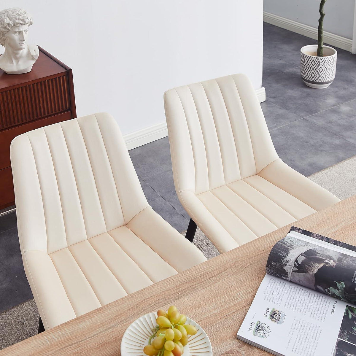 Samt Esszimmerstühle 4er Set – Moderne Sessel Creme Beige