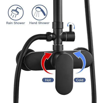 Namuoto Duschsystem Schwarz, Höhenverstellbar mit Regendusche & Handbrause