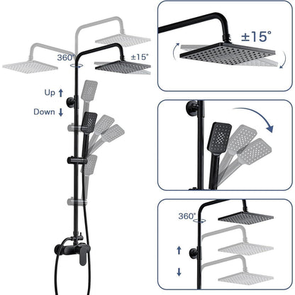Namuoto Duschsystem Schwarz, Höhenverstellbar mit Regendusche & Handbrause