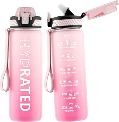 Trinkflasche 750ML BPA-Frei Auslaufsicher Strohhalm Zeitmarkierung
