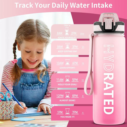 Trinkflasche 750ml BPA-frei mit Strohhalm und Zeitmarkierung